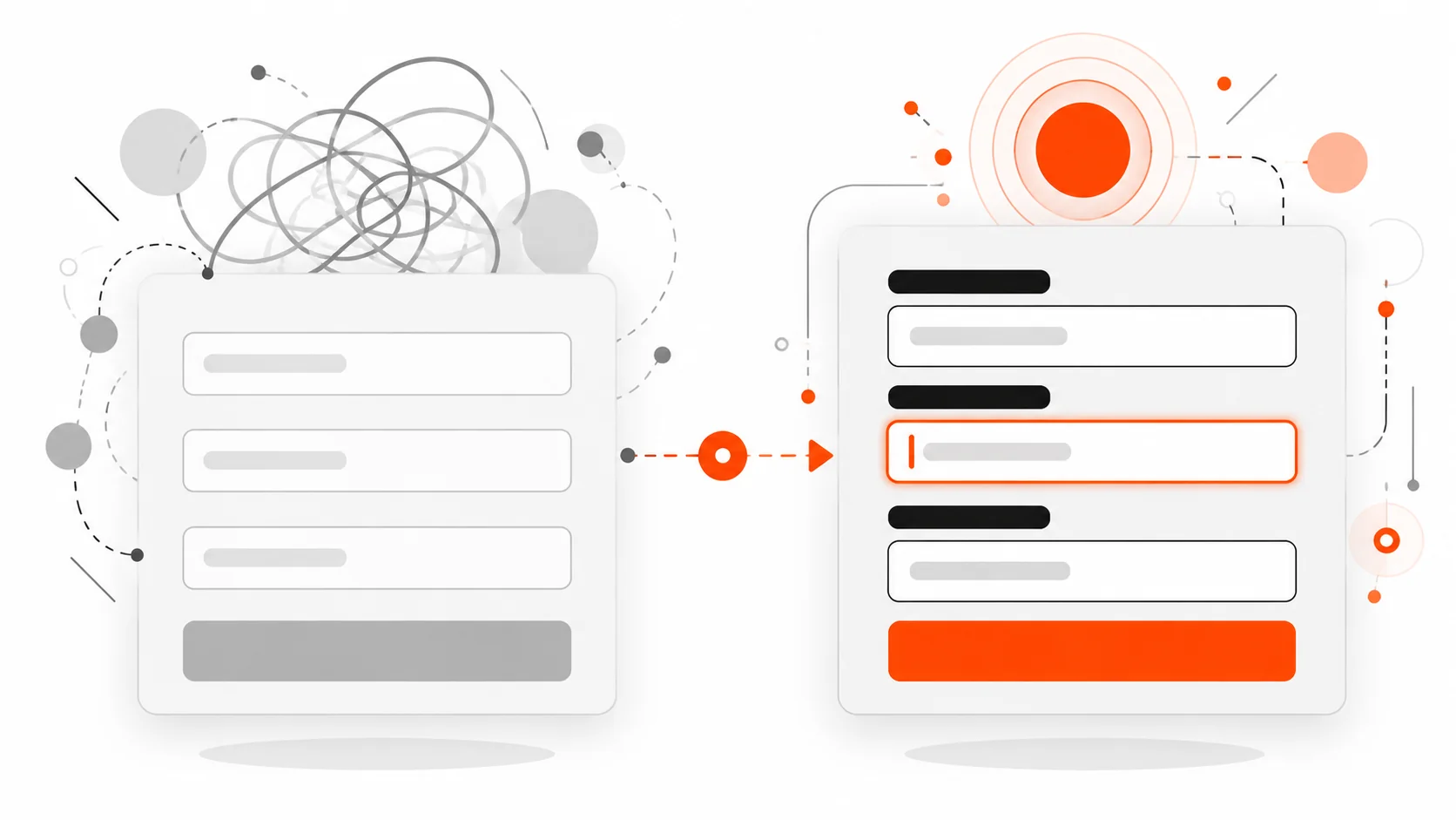 Infographic comparing placeholder-only fields with properly labeled inputs and a focus ring