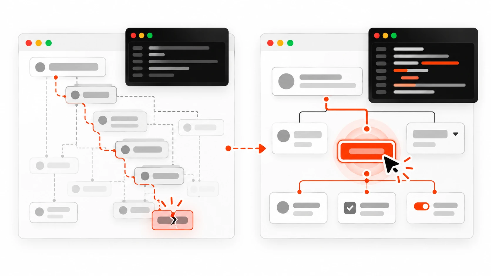Infographic comparing brittle CSS selectors with resilient role-based Playwright locators