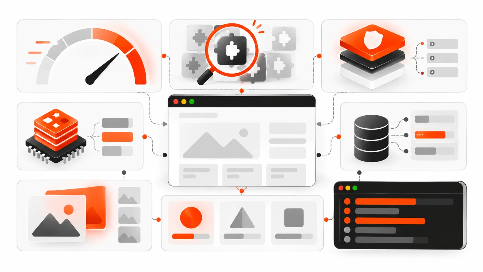 Infographic checklist for a WordPress performance audit from TTFB to autoload cleanup